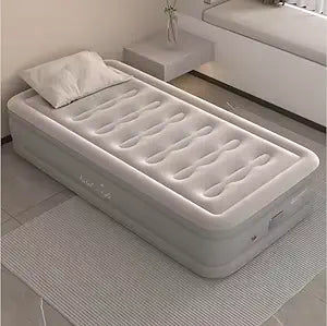 Single Self-Inflating Air Bed with Built-in Pump – Portable Camping & Guest Air Mattress
